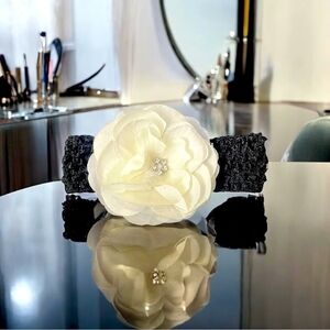 Hair Band Black White Rhinestone Flower Headband Rose Hair Band Accessory